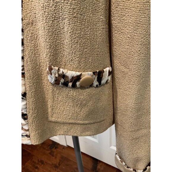 St. John Anise Melange Tan Wool Crepe Zip-Up Jacket Silk Trim $1,195 Size 12 NWT - Picture 3 of 7